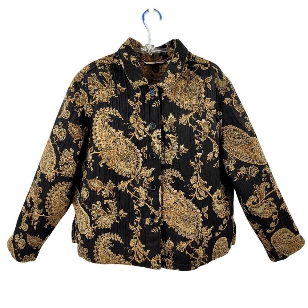 French Laundry Paisley Tapestry Blazer Brown Tan Vintage Style Statement